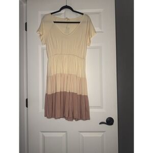 Hem And Thread Tiered Neutral Block Dress Medium Nwt